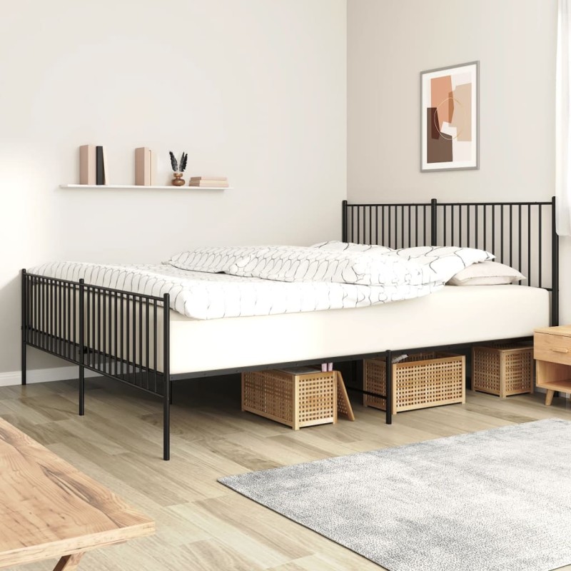 vidaXL Bettgestell mit Kopf- und Fußteil Metall Schwarz 193x203 cm vidaXL Bettgestell mit Kopf- und Fußteil Metall Schwarz 193x203 cm