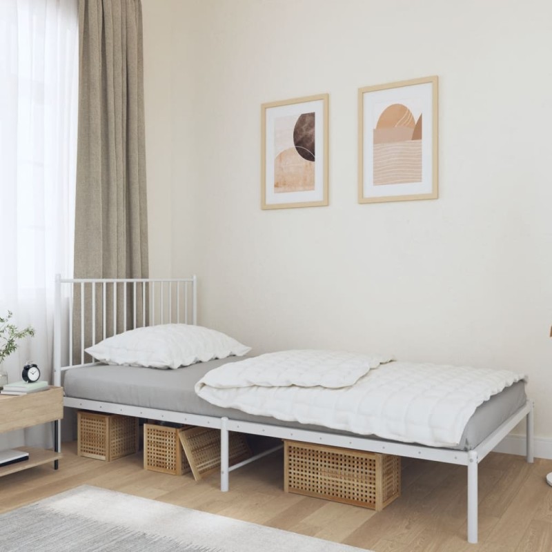 vidaXL Bettgestell mit Kopfteil Metall Weiß 107x203 cm vidaXL Bettgestell mit Kopfteil Metall Weiß 107x203 cm