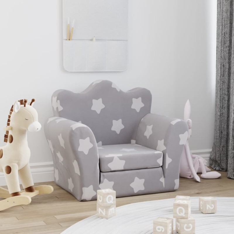 Schlafsofa für Kinder Hellgrau Sterne Weich Plüsch Schlafsofa für Kinder Hellgrau Sterne Weich Plüsch