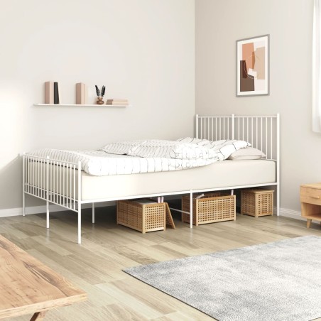 vidaXL Bettgestell mit Kopf- und Fußteil Metall Weiß 140x190 cm