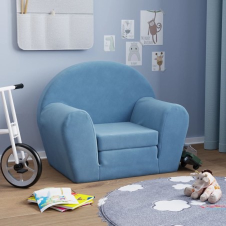 Schlafsofa für Kinder Blau Weicher Plüsch