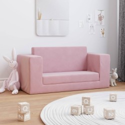 2-Sitzer Kindersofa mit Schlaffunktion Rosa Weicher Plüsch