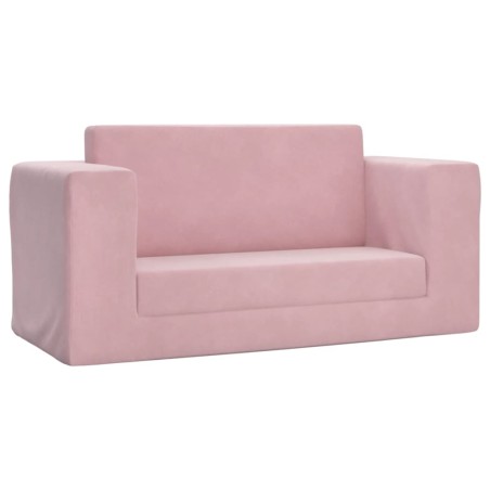 2-Sitzer Kindersofa mit Schlaffunktion Rosa Weicher Plüsch