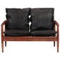 2-Sitzer-Sofa Schwarz Echtleder und Massivholz Akazie 2-Sitzer-Sofa Schwarz Echtleder und Massivholz Akazie