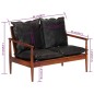 2-Sitzer-Sofa Schwarz Echtleder und Massivholz Akazie 2-Sitzer-Sofa Schwarz Echtleder und Massivholz Akazie