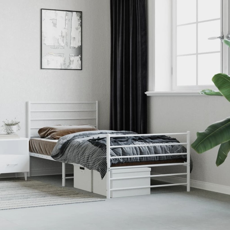 vidaXL Bettgestell mit Kopf- und Fußteil Metall Weiß 75x190 cm vidaXL Bettgestell mit Kopf- und Fußteil Metall Weiß 75x190 cm