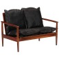 2-Sitzer-Sofa Schwarz Echtleder und Massivholz Akazie 2-Sitzer-Sofa Schwarz Echtleder und Massivholz Akazie