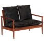2-Sitzer-Sofa Schwarz Echtleder und Massivholz Akazie 2-Sitzer-Sofa Schwarz Echtleder und Massivholz Akazie