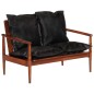 2-Sitzer-Sofa Schwarz Echtleder und Massivholz Akazie 2-Sitzer-Sofa Schwarz Echtleder und Massivholz Akazie