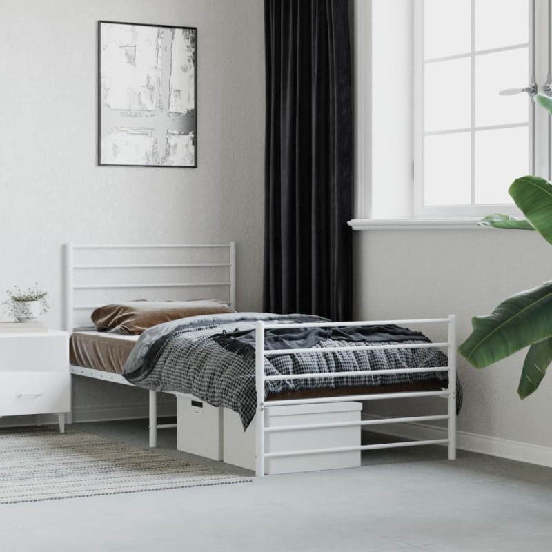 vidaXL Bettgestell mit Kopf- und Fußteil Metall Weiß 107x203 cm vidaXL Bettgestell mit Kopf- und Fußteil Metall Weiß 107x203 cm