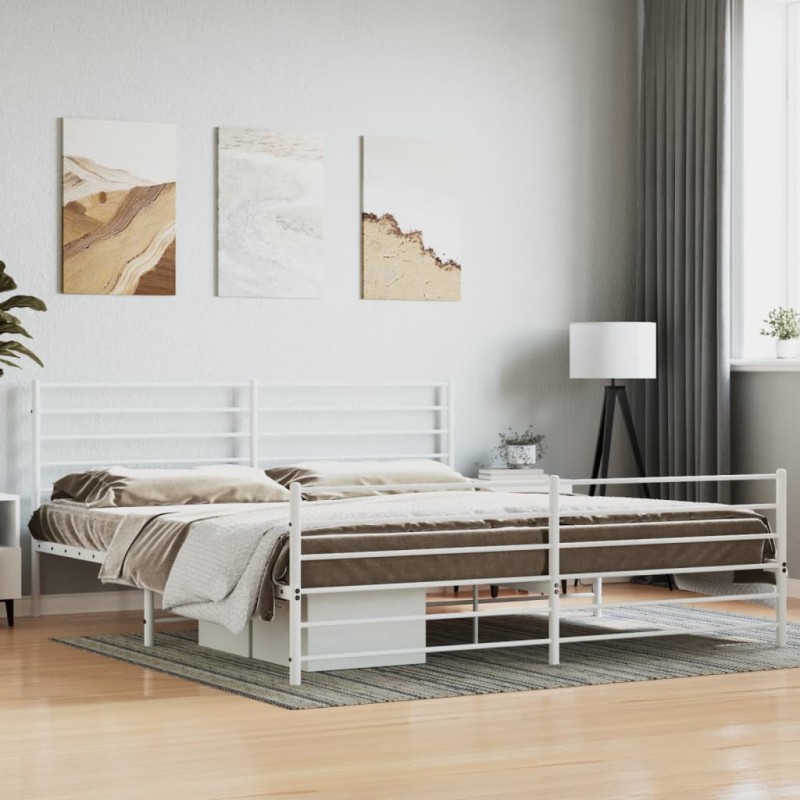 vidaXL Bettgestell mit Kopf- und Fußteil Metall Weiß 193x203 cm vidaXL Bettgestell mit Kopf- und Fußteil Metall Weiß 193x203 cm