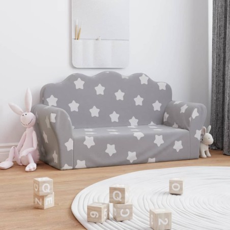 vidaXL Kindersofa 2-Sitzer Hellgrau mit Sternen Weich Plüsch