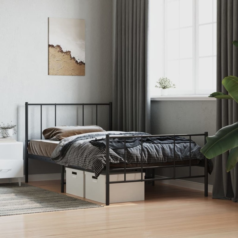 vidaXL Bettgestell mit Kopf- und Fußteil Metall Schwarz 90x190 cm vidaXL Bettgestell mit Kopf- und Fußteil Metall Schwarz 90x190 cm