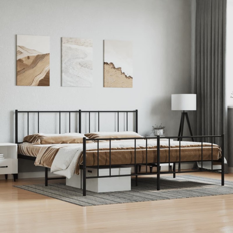 vidaXL Bettgestell mit Kopf- und Fußteil Metall Schwarz 193x203 cm vidaXL Bettgestell mit Kopf- und Fußteil Metall Schwarz 193x203 cm