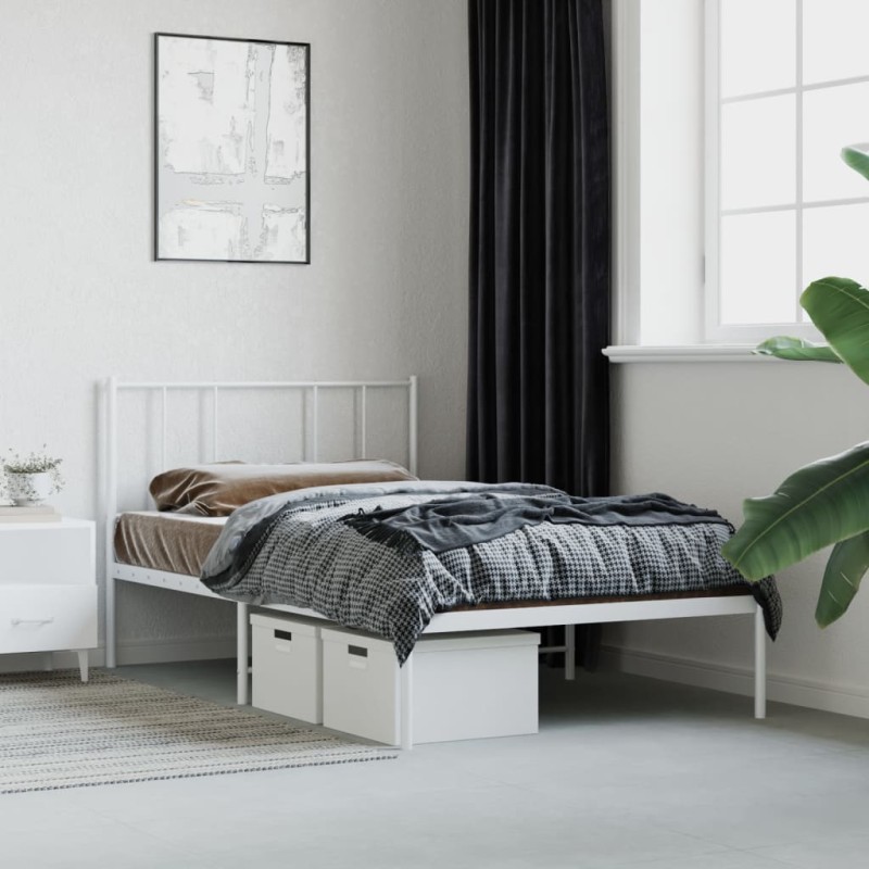 vidaXL Bettgestell mit Kopfteil Metall Weiß 107x203 cm vidaXL Bettgestell mit Kopfteil Metall Weiß 107x203 cm