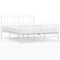 vidaXL Bettgestell mit Kopf- und Fußteil Metall Weiß 135x190 cm