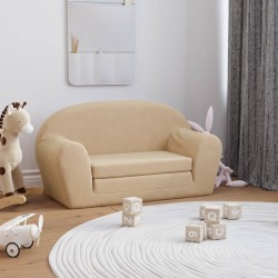 2-Sitzer Kindersofa mit Schlaffunktion Creme Weicher Plüsch