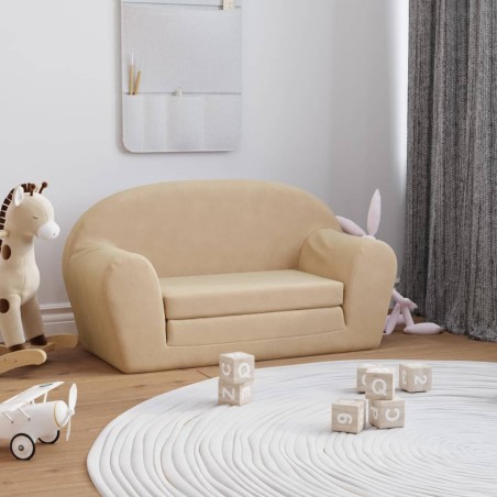 2-Sitzer Kindersofa mit Schlaffunktion Creme Weicher Plüsch