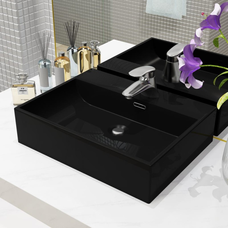 vidaXL Waschbecken mit Hahnloch Keramik Schwarz 51,5 x 38,5 x 15 cm vidaXL Waschbecken mit Hahnloch Keramik Schwarz 51,5 x 38,5 x 15 cm