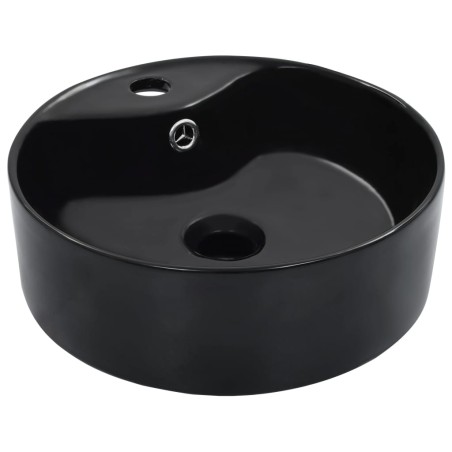 vidaXL Waschbecken mit Überlauf 36 x 13 cm Keramik Schwarz