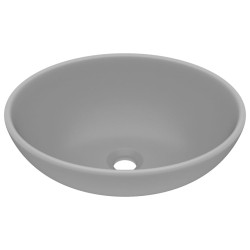 vidaXL Luxuriöses Ovales Waschbecken Matt Hellgrau 40x33 cm Keramik