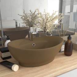 vidaXL Luxus-Waschbecken Überlauf Oval Matt Creme 58,5x39cm Keramik   