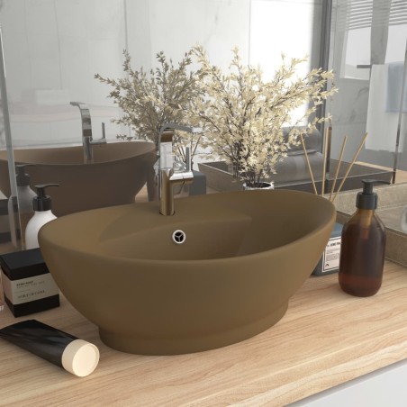 vidaXL Luxus-Waschbecken Überlauf Oval Matt Creme 58,5x39cm Keramik   
