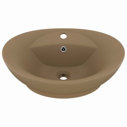 vidaXL Luxus-Waschbecken Überlauf Oval Matt Creme 58,5x39cm Keramik   