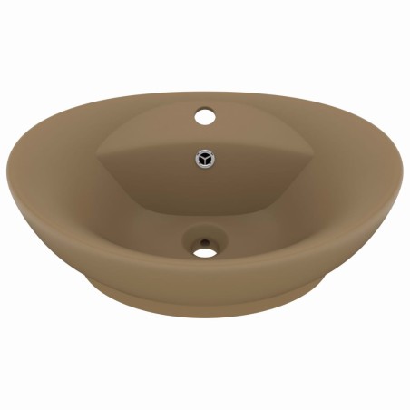 vidaXL Luxus-Waschbecken Überlauf Oval Matt Creme 58,5x39cm Keramik   