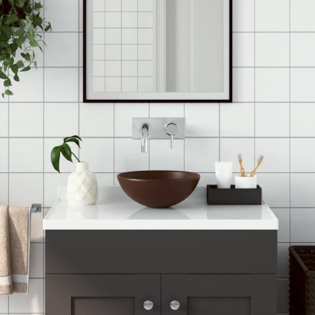 vidaXL Waschbecken Keramik Dunkelbraun Rund 