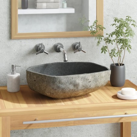 vidaXL Waschbecken Flussstein Oval 45-53 cm  