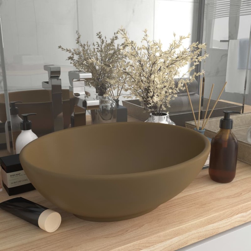vidaXL Luxuriöses Ovales Waschbecken Matt Creme 40x33 cm Keramik vidaXL Luxuriöses Ovales Waschbecken Matt Creme 40x33 cm Keramik