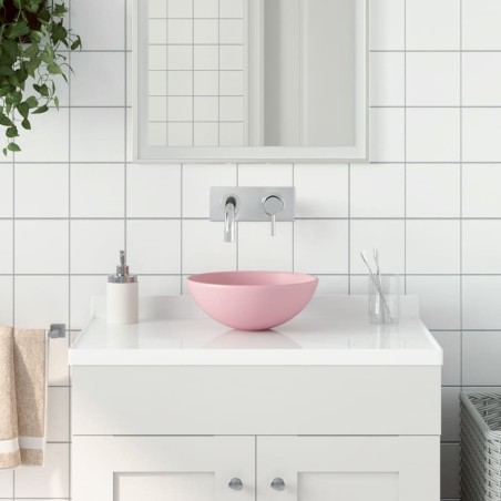vidaXL Waschbecken Keramik Mattrosa Rund 