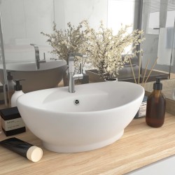 vidaXL Luxus-Waschbecken Überlauf Oval Matt-Weiß 58,5x39 cm Keramik   