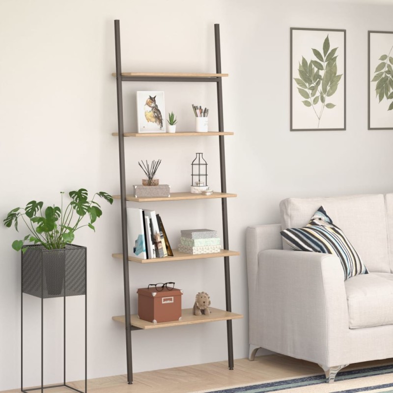 vidaXL Leiterregal mit 5 Böden Hellbraun und Schwarz 64x34x185,5 cm vidaXL Leiterregal mit 5 Böden Hellbraun und Schwarz 64x34x185,5 cm