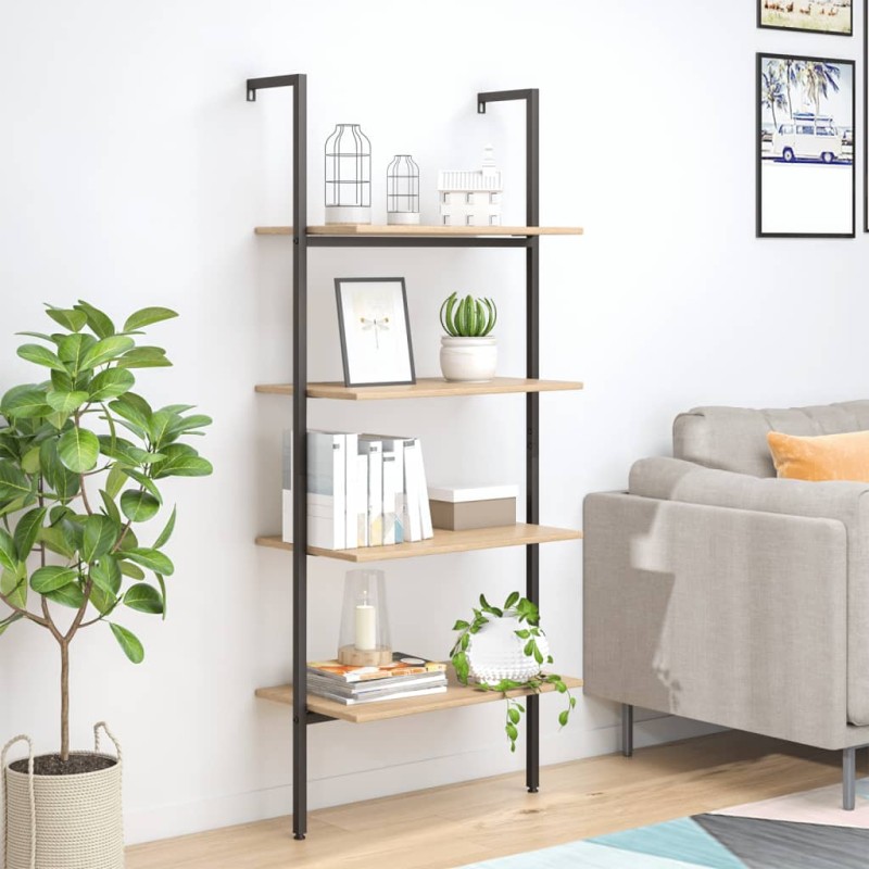 vidaXL Leiterregal mit 4 Böden Hellbraun und Schwarz 64x35x152,5 cm vidaXL Leiterregal mit 4 Böden Hellbraun und Schwarz 64x35x152,5 cm