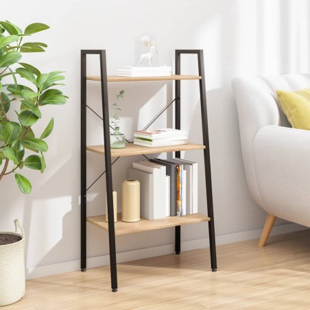 vidaXL Standregal 3 Böden Hellbraun und Schwarz 56x35x108 cm