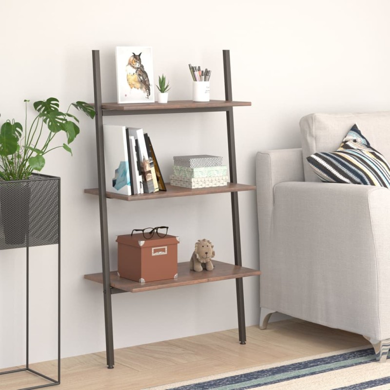 vidaXL Anlehnregal mit 3 Ablagen Dunkelbraun und Schwarz 64x34x116 cm vidaXL Anlehnregal mit 3 Ablagen Dunkelbraun und Schwarz 64x34x116 cm