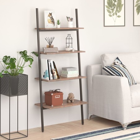 vidaXL Anlehnregal mit 4 Ablagen Dunkelbraun und Schwarz 64x34x150,5cm