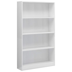 vidaXL Bücherregal 4 Fächer Hochglanz-Weiß 80x24x142 cm Holzwerkstoff