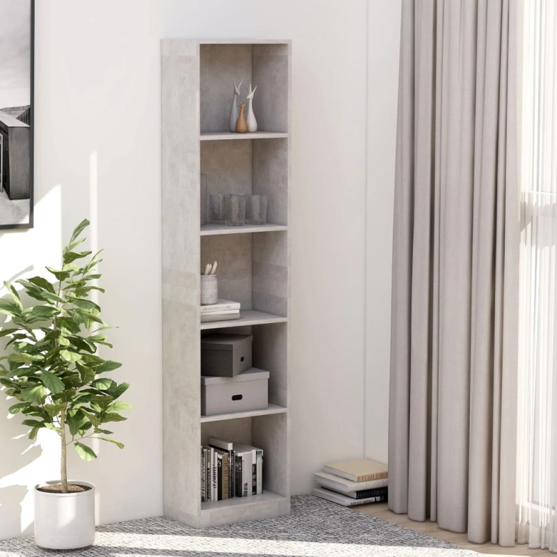 vidaXL Bücherregal 5 Fächer Betongrau 40x24x175 cm Holzwerkstoff vidaXL Bücherregal 5 Fächer Betongrau 40x24x175 cm Holzwerkstoff