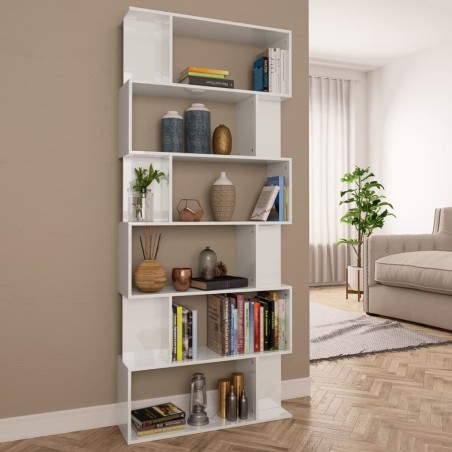vidaXL Bücherregal/Raumteiler Hochglanz-Weiß 80x24x192 cm