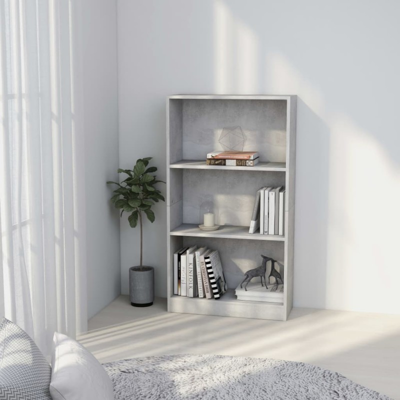 vidaXL Bücherregal 3 Fächer Betongrau 60x24x109 cm Holzwerkstoff vidaXL Bücherregal 3 Fächer Betongrau 60x24x109 cm Holzwerkstoff