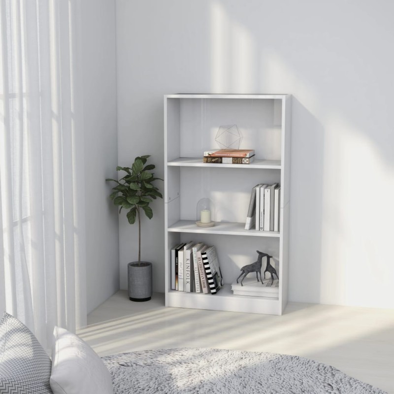 vidaXL Bücherregal 3 Fächer Hochglanz-Weiß 60x24x109 cm Holzwerkstoff vidaXL Bücherregal 3 Fächer Hochglanz-Weiß 60x24x109 cm Holzwerkstoff