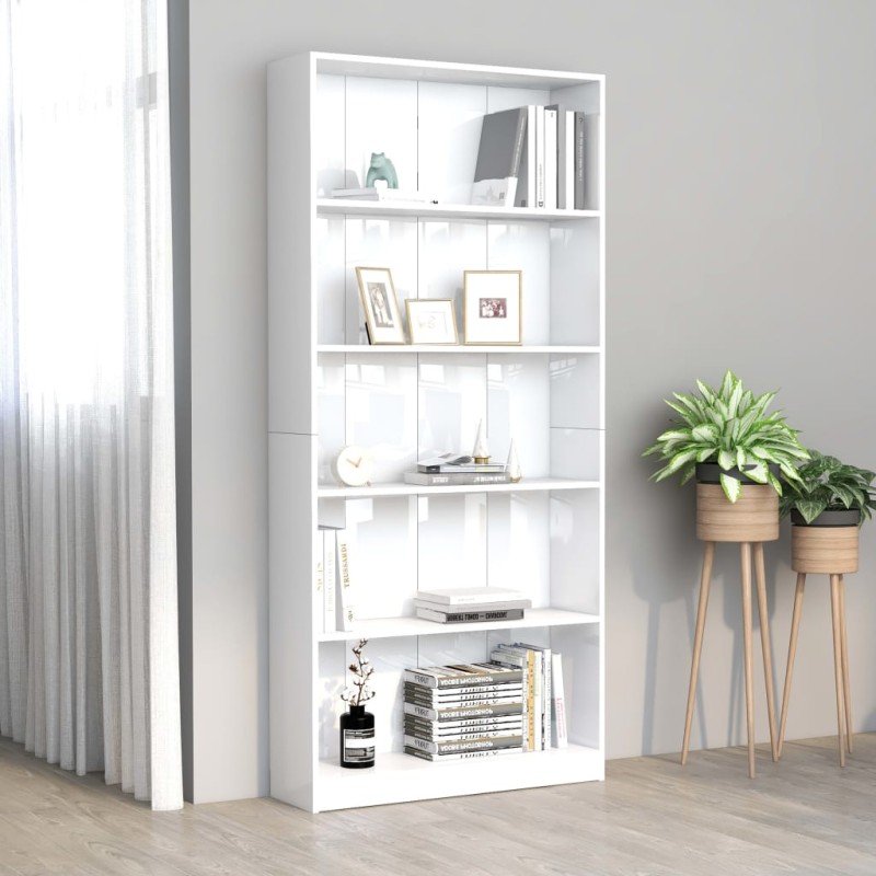 vidaXL Bücherregal 5 Fächer Hochglanz-Weiß 80x24x175 cm Holzwerkstoff vidaXL Bücherregal 5 Fächer Hochglanz-Weiß 80x24x175 cm Holzwerkstoff