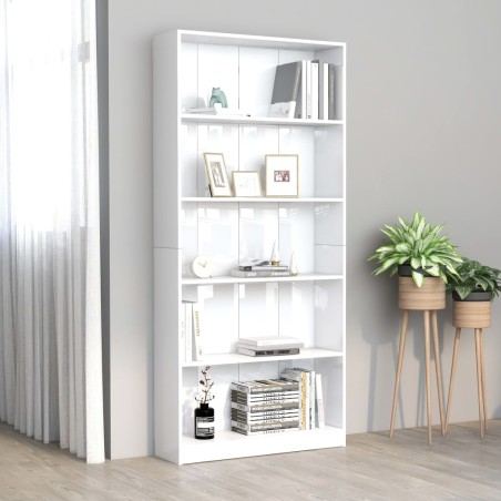vidaXL Bücherregal 5 Fächer Hochglanz-Weiß 80x24x175 cm Holzwerkstoff