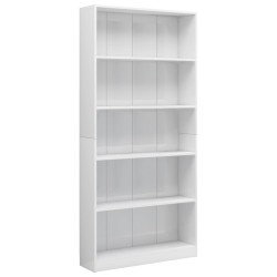 vidaXL Bücherregal 5 Fächer Hochglanz-Weiß 80x24x175 cm Holzwerkstoff