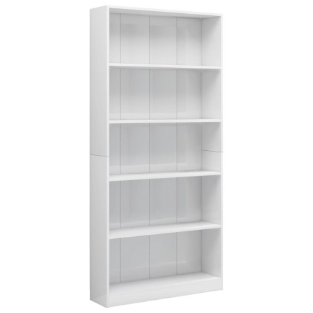 vidaXL Bücherregal 5 Fächer Hochglanz-Weiß 80x24x175 cm Holzwerkstoff