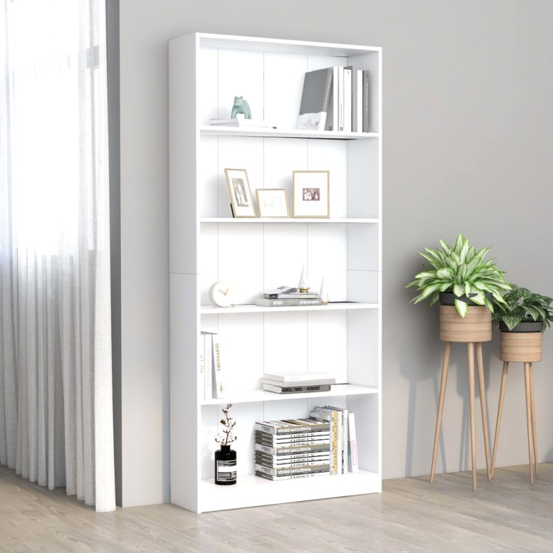 vidaXL Bücherregal 5 Fächer Weiß 80x24x175 cm Holzwerkstoff vidaXL Bücherregal 5 Fächer Weiß 80x24x175 cm Holzwerkstoff