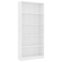 vidaXL Bücherregal 5 Fächer Weiß 80x24x175 cm Holzwerkstoff
